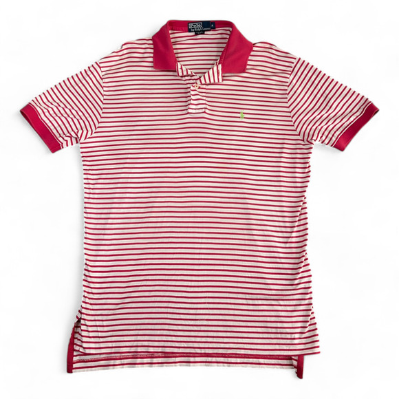 Vintage Ralph Lauren Polo Shirt Adult MEDIUM Pink White Stripe Small Pony 90s - Picture 1 of 9